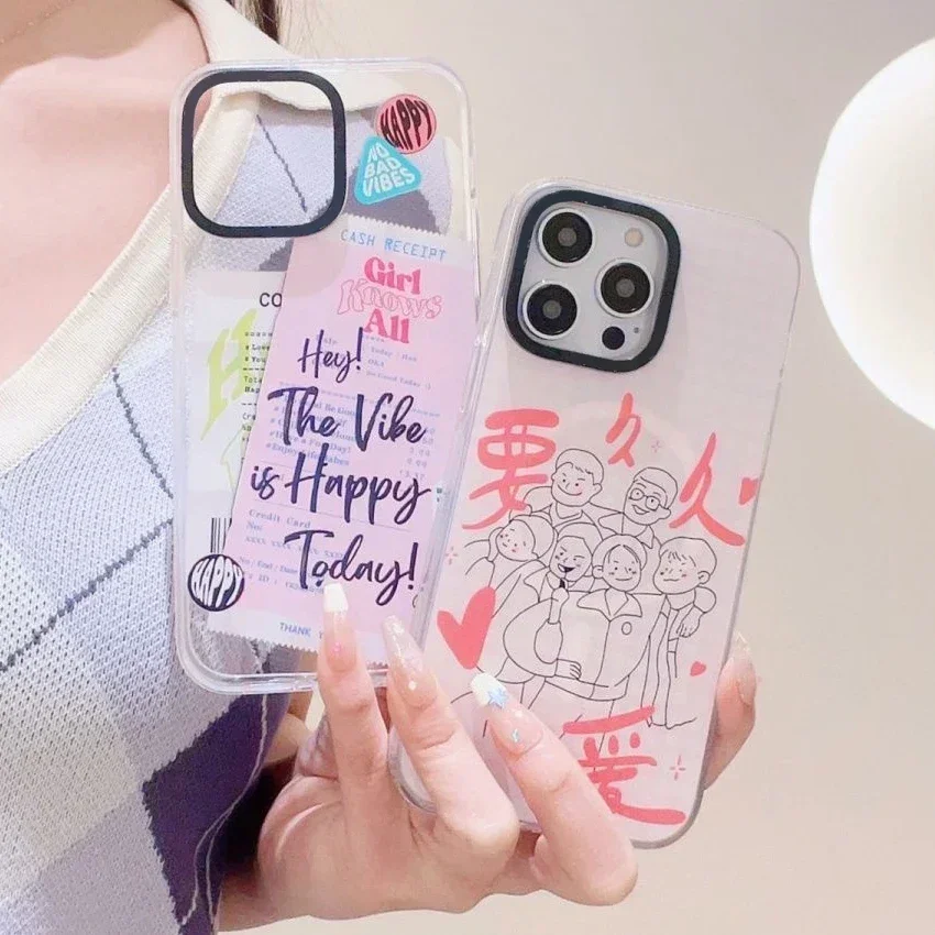 MagSafe Transparent Border Note Paper Phone Case Cover for iPhone 11 12 13 14 15 Pro Max Case for iPhone 15 ProMax