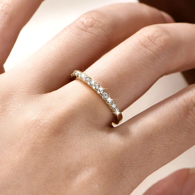 Lnngy zertifizierter 2 mm Moissanit-Halb-Eternity-Ring, 14 Karat Gold gefüllt, stapelbare Verlobungsringe für Frauen, Ehering, Schmuck, Geschenk – Detail 11