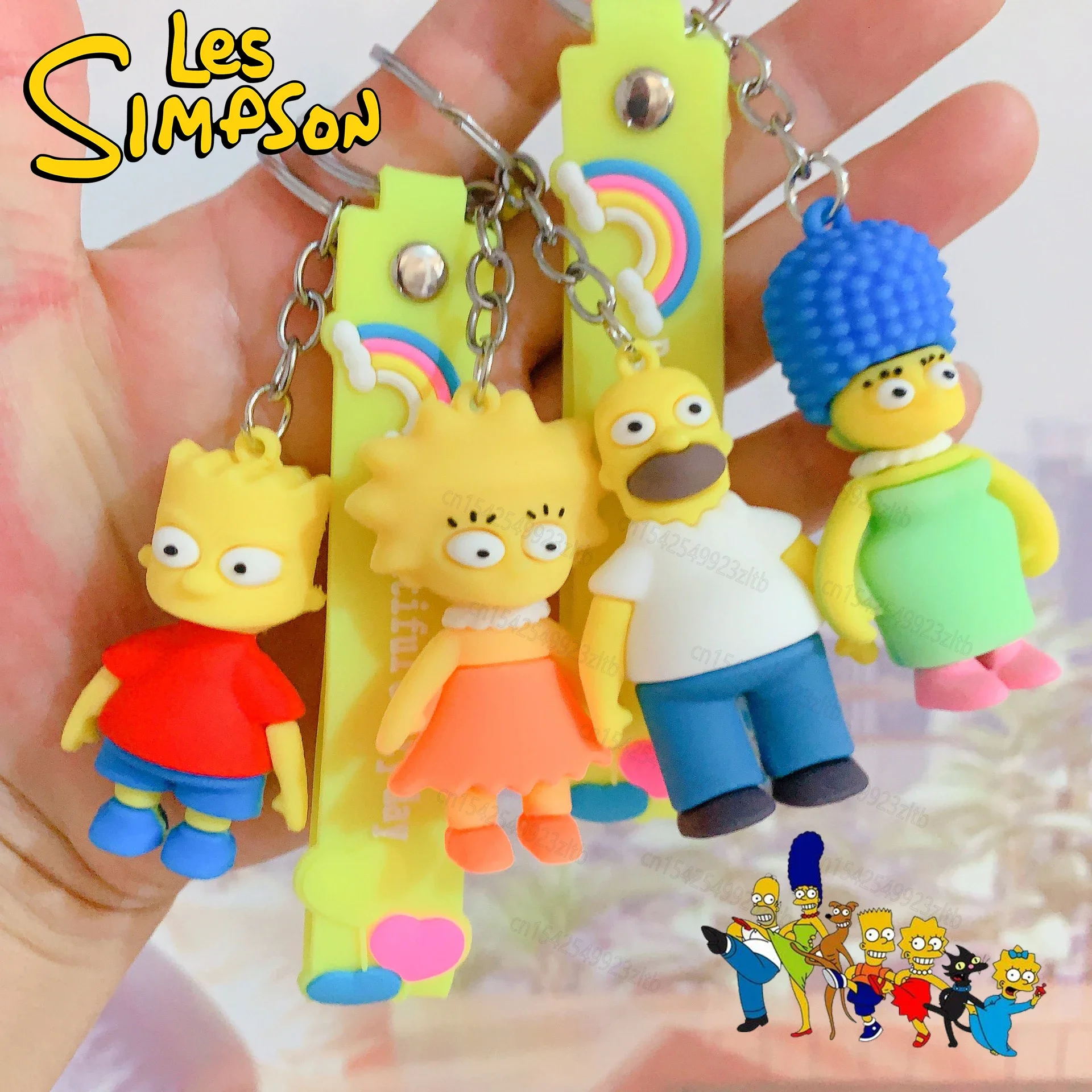 Disney The Simpsons Anime Figure Silicone Keychain Bart Simpson Cartoon Doll Pentand Keyrings for Car Accessories Gift for Kids