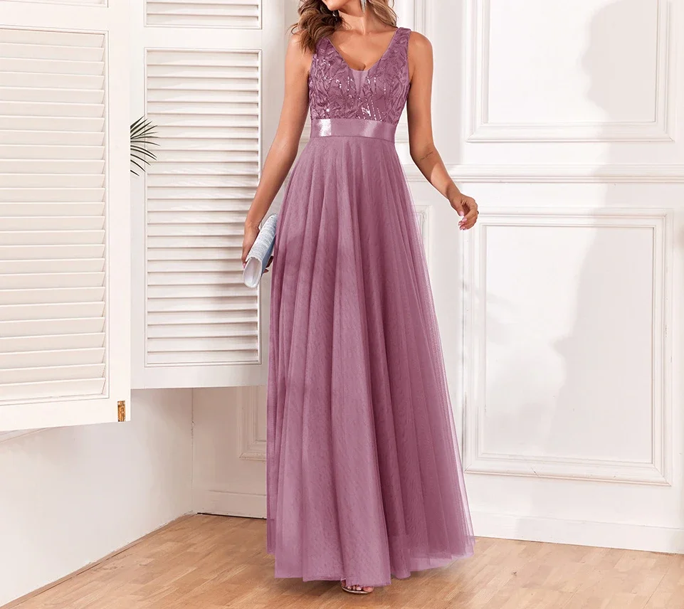 Mesh Dress Women High Waist Long Dresses Party Sleeveless V Neck Elegant Evening Vestidos Gown High Waist Summer Night Wedding