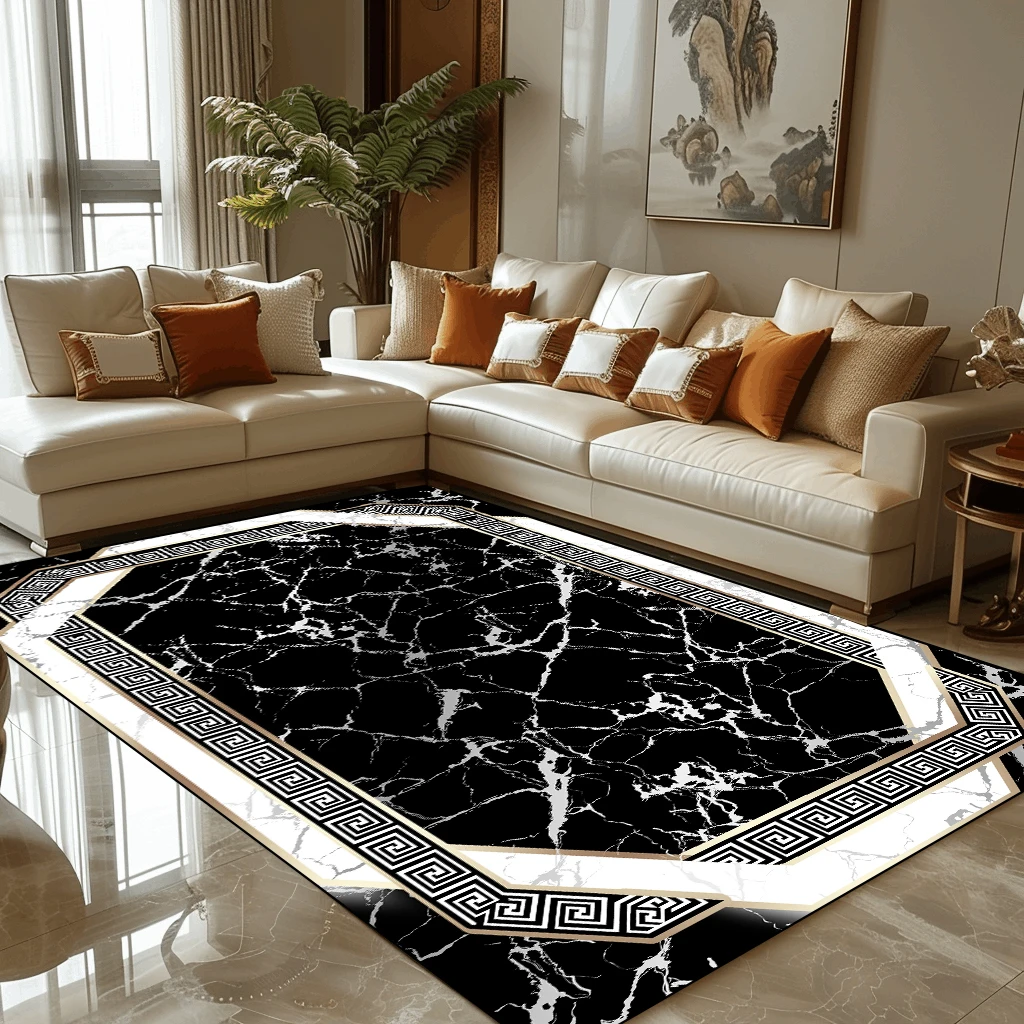 European Golden Luxury Carpets for Living Room Large Area Home Decoration Rugs Comfortable Soft Bedroom Bedside Mat Non-slip