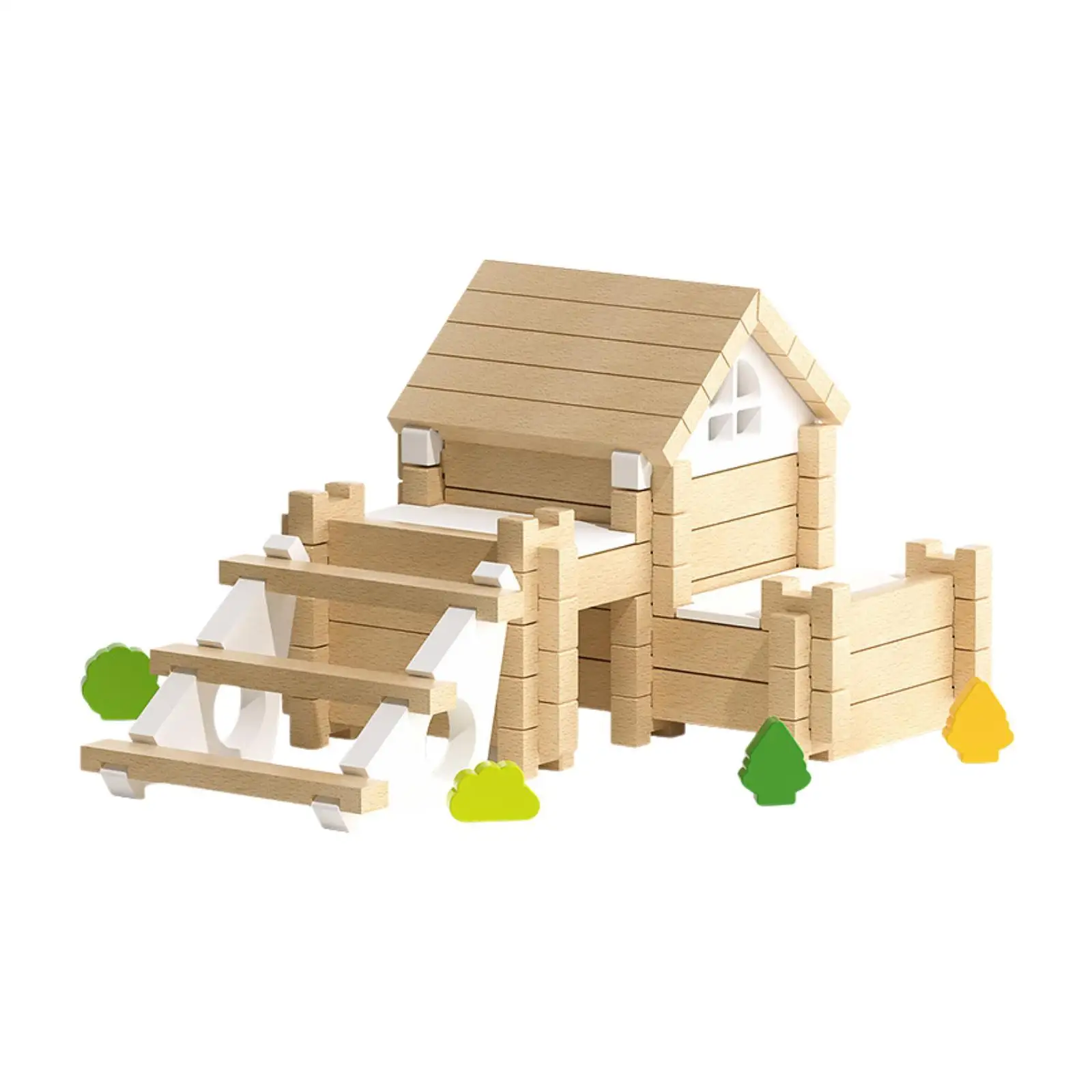 Juego de bloques de construcción de madera, modelo de construcción DIY, casa, habilidades motoras finas, juguete de construcción, bloques apilables para niños, niñas y adultos