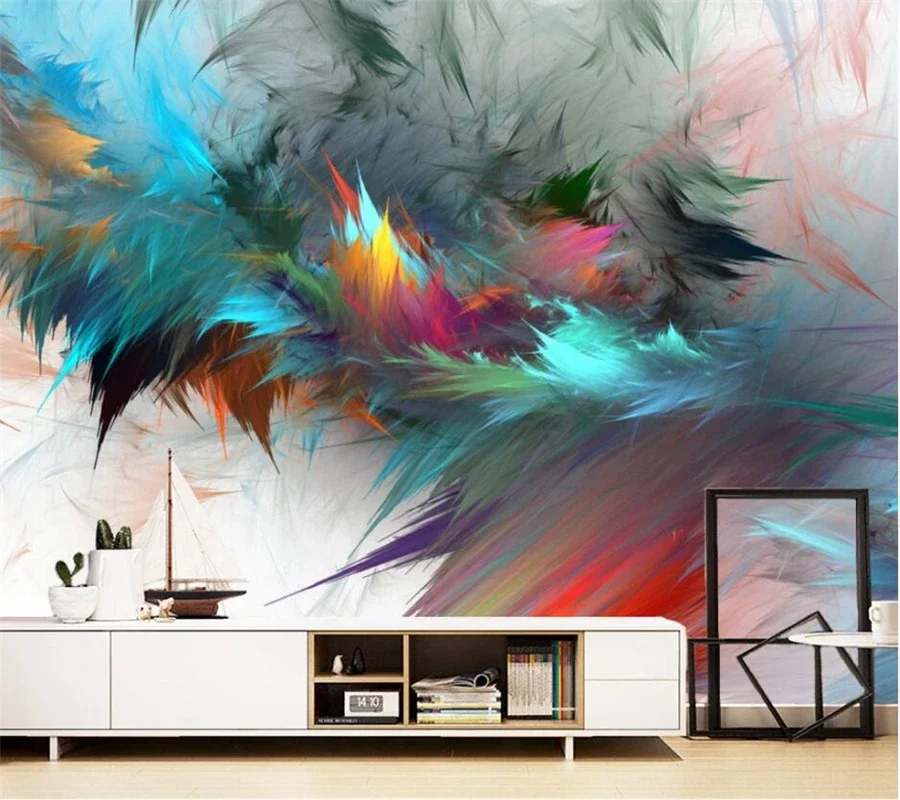 Custom Wallpaper 3D Nordic Abstract Watercolor Art Colorful Feather Mural Living Room Background Wall eather coconut trees обои