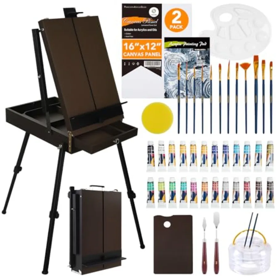 

Набор для творчества 70 дюймов с французским мольбертом на алюминиевых ножках, складной мольберт-тренога с выдвижным ящиком для рисования и скетчинга