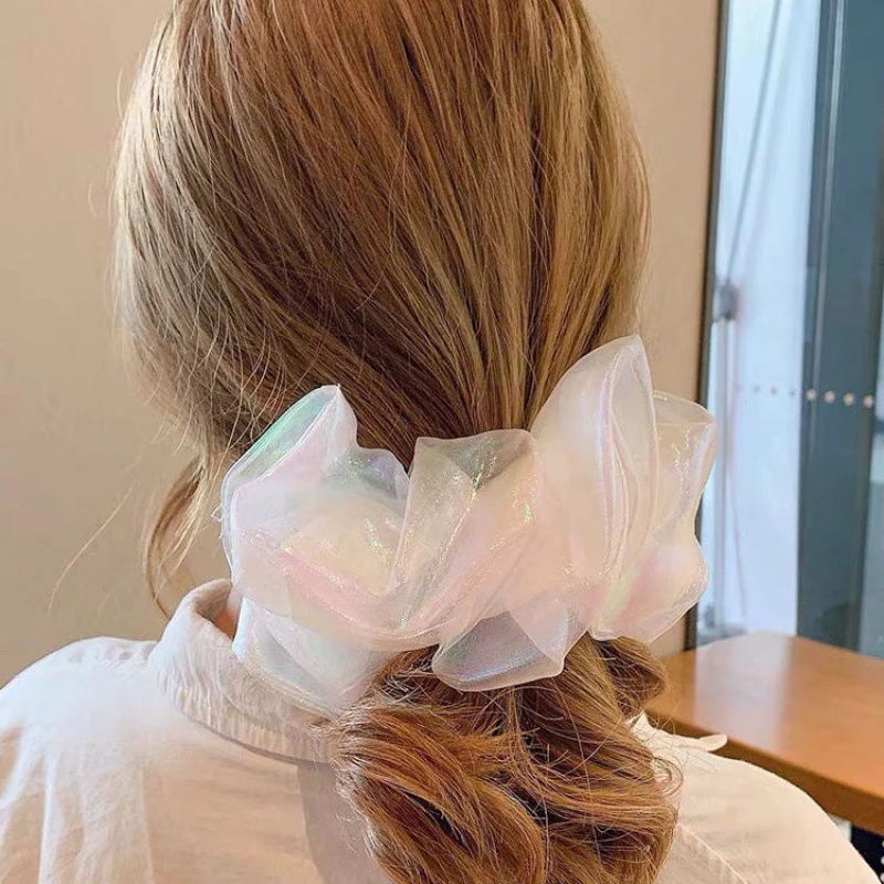 Organza Scrunchies damska elastyczna opaska do włosów koreański elegancki kucyk Holder gumowy krawat akcesoria do włosów