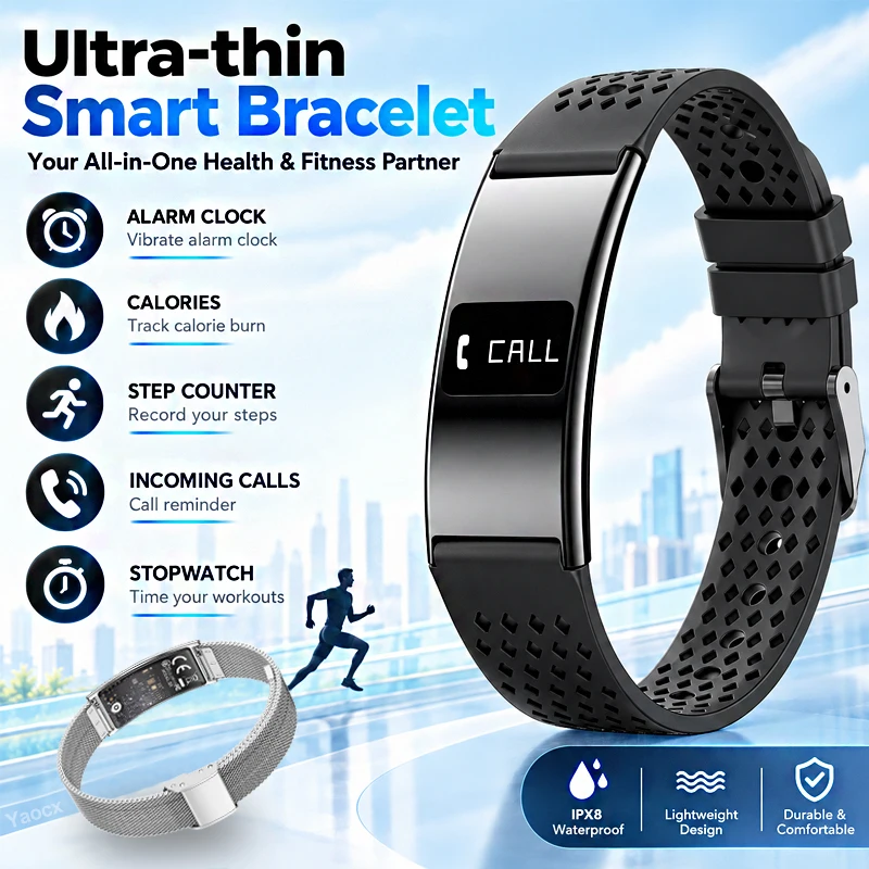 Ultra Thin Tracker Wristband Health Monitoring IPX8 Waterproof Multiple Sports Modes Incoming Call Reminder Fitness Smart Band