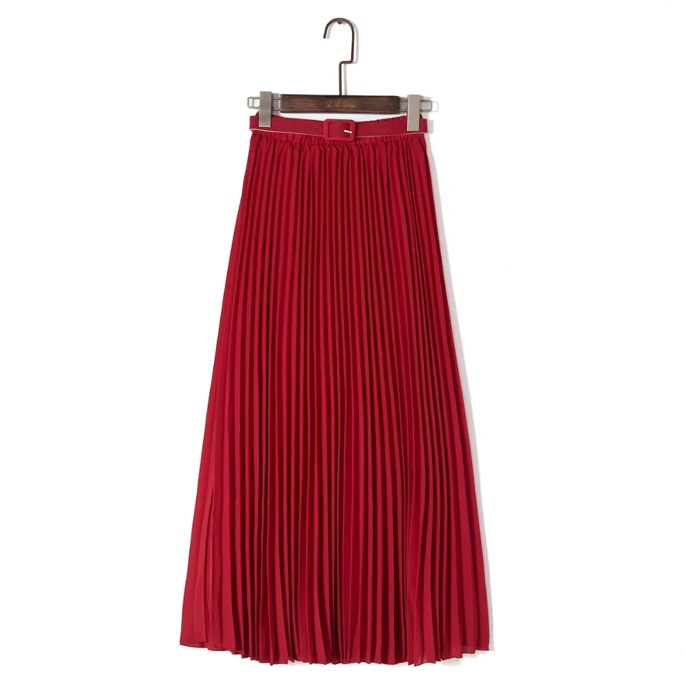 Lente Bohemian Geplooide Maxi Rokken Dames Zomer Effen Kleur Hoge Taille Chiffon Lange Rok Tutu Elegante Dames Zwart