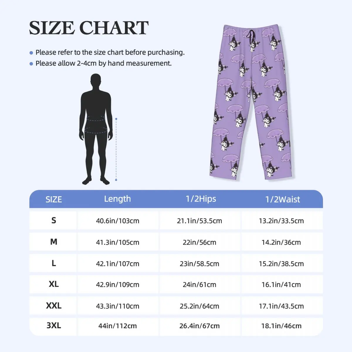 Custom Kuromi Purple Umbrella Pajama Pants Men's Animation Cute Sleepwear Lounge Sleep Bottoms Stretch with Pockets