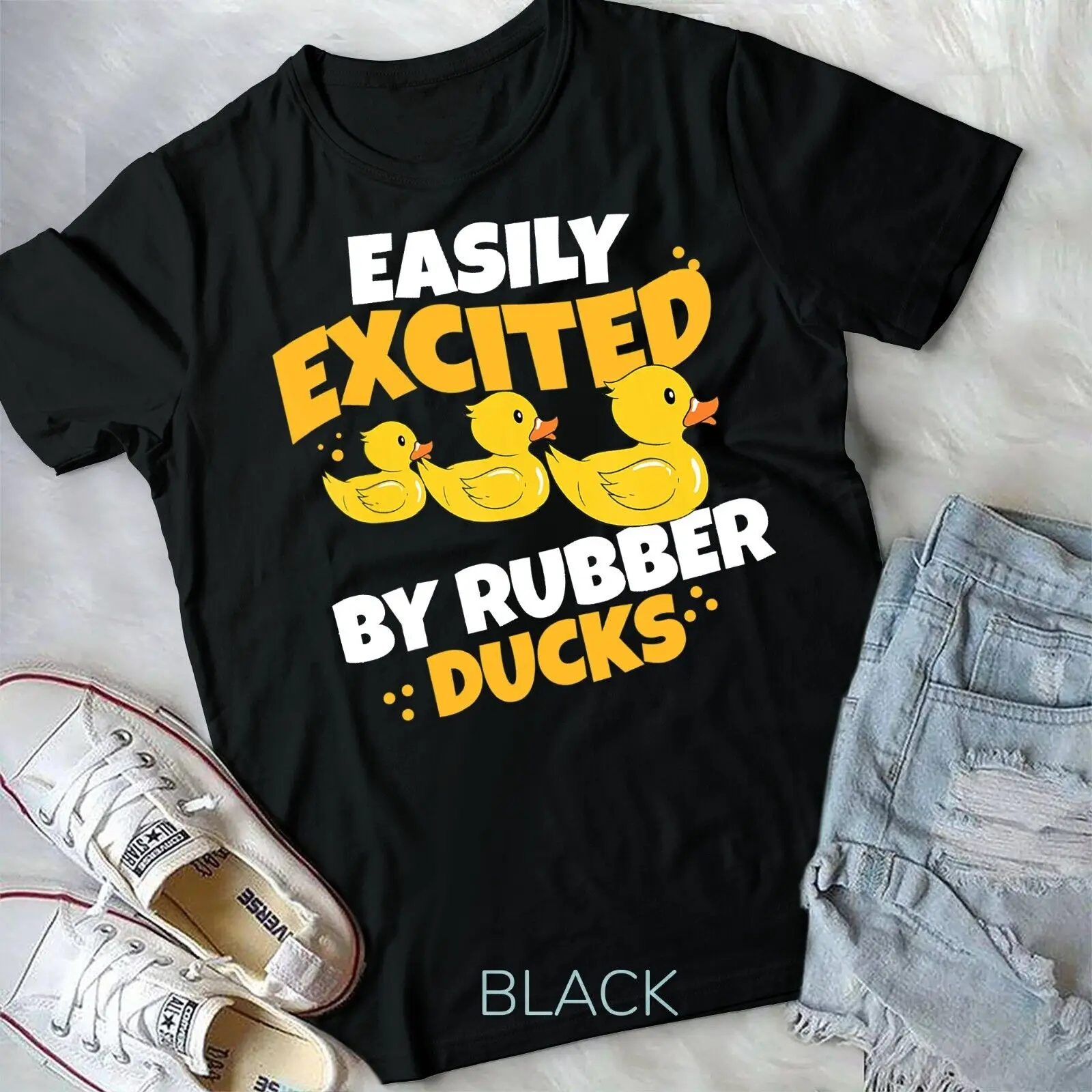 Easily Excited By Rubber Ducks Funny Duckie Bath Rubber Duck Unisex T-shirt