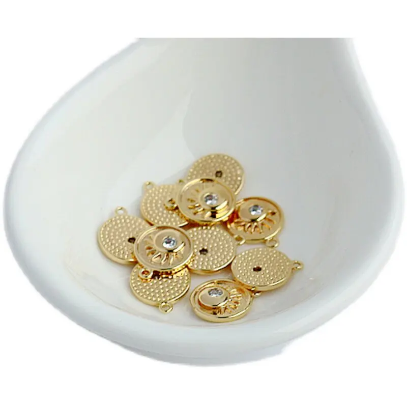 14K Gold Plated Zircon Round Slice Pendant 9mm DIY Handmade Jewelry Making Charms Accessories