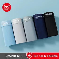 MiiOW 3Pcs Ice Silk Men Underwear Boxers Graphene Antibacterial Men's Panties Breathable Summer Mens Underpants Man Boxer Trunks