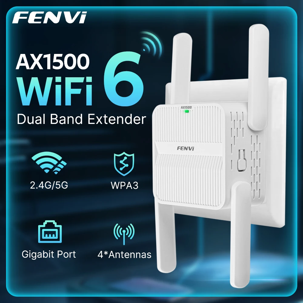 Fenvi AX1500 WiFi 6 Repeater Dual Band 2.4G&5GHz 802.11AX Wireless Wi Fi Extender 4*2dbi Antenna Gigabit Network Amplifier WPS