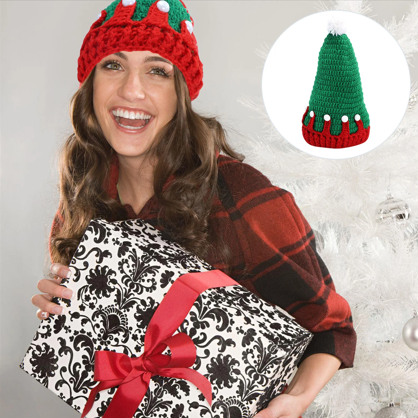 

1Pcs Christmas Knitted Wool Hat Winter Warm Santa Hat Classic Holiday Cap for Christmas Family Photos Festival Headdress