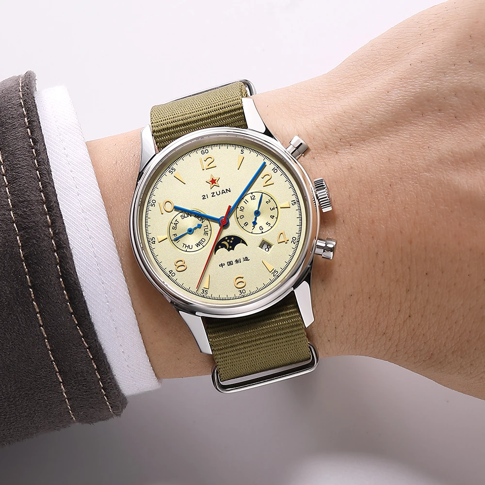 SEAKOSS 1963 Seagull ST1654 Automatic Movement Mechanical Wristwatch 24H Display Air Force Aviation Pilot Calendar Mens Watches