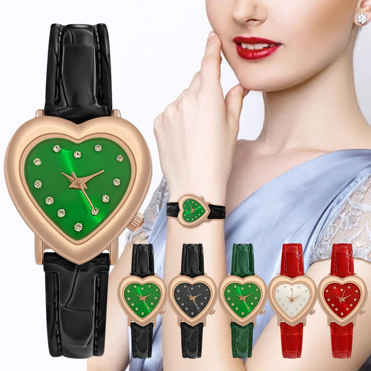 Reloj de cuarzo con esfera de corazón para Mujer, pulsera de lujo con correa de cuero, versátil, gran oferta, envío directo