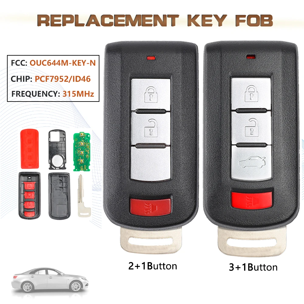 KEYECU 315MHz OUC644M-KEY-N 3/4 Button Smart Remote Key Fob for 2008-2020 Mitsubishi Lancer Mirage Outlander PCF7952/ID46 Chip