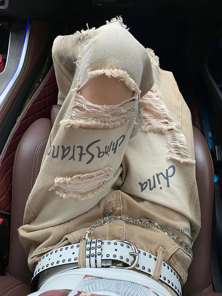 

Jeans For Women'S Summer New American Retro Washing Ripped Wide-Leg Pants Niche Design Pants Straight Pants
