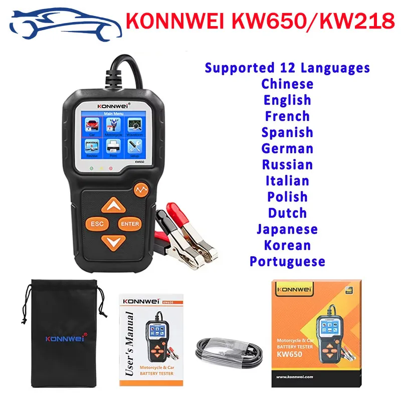 KONNWEI KW650 Car Battery Tester KW218 6V 12V Motorcycle Auto Analyzer 100-2000CCA Car Moto Cranking Charging Test Tool PK KW510