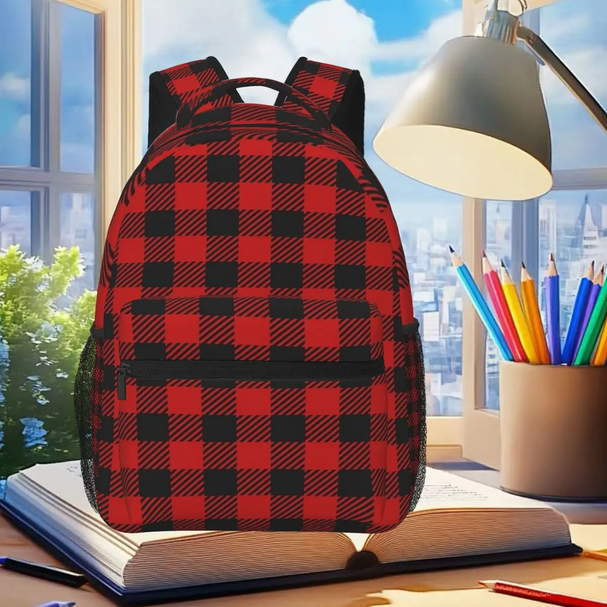 

Red And Black Seamless Pattern Backpack Student Boys Girls BookBag Children School Bag Laptop Shoulder Bags for Men Women