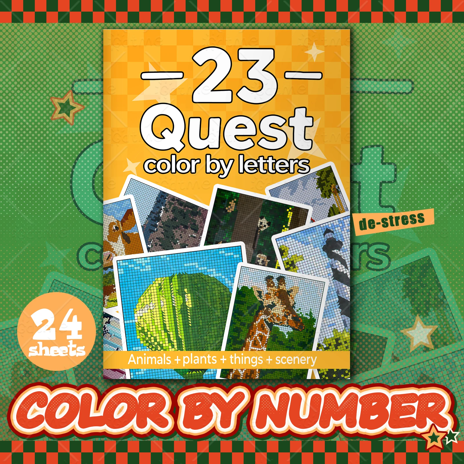 Quest Color By Letters Animals Plants Things Scenery Artwork by Letters Adult Coloring Book DIY Painting Drawing Books