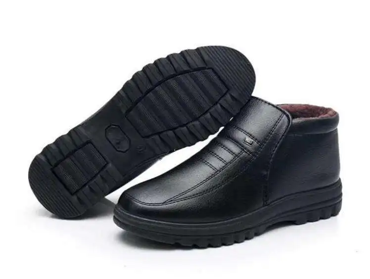 Winter Waterproof Men's Casual Leather Shoes Flannel High Top Slip-on Male Casual Shoes Rubber Warm Winter Shoes for Mens