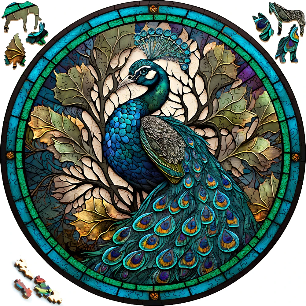 

Wooden Puzzle Painted Peacock Funny Toy Animal Wood Puzzles Smart Games Round Shaped Jigsaw Puzzle Best Gift For Adults And Kids