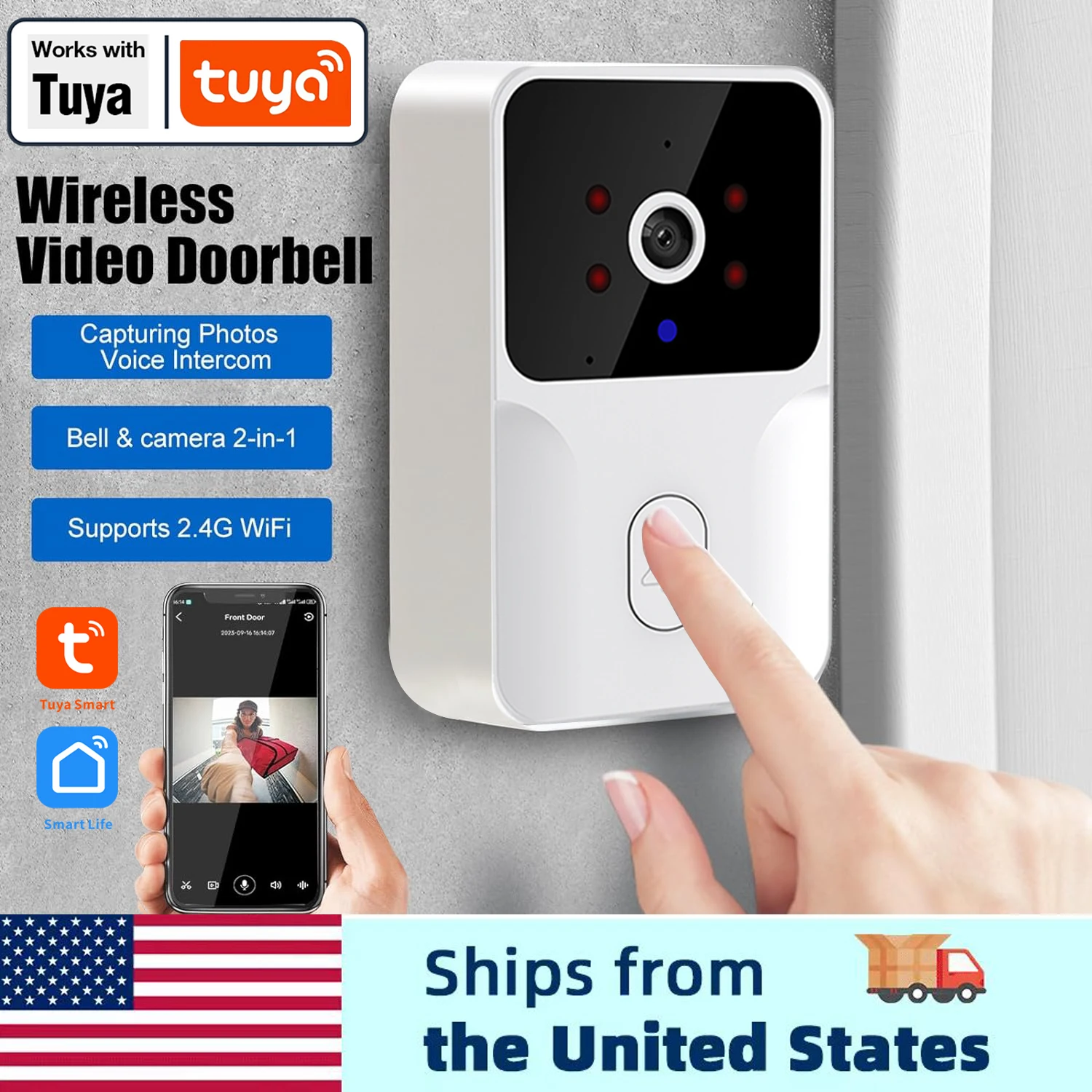 Tuya Smart Video Doorbell Camera HD Wireless doorbell for Home Security, Night Vision, Voice Change, 2-Way Audio, Waterproof