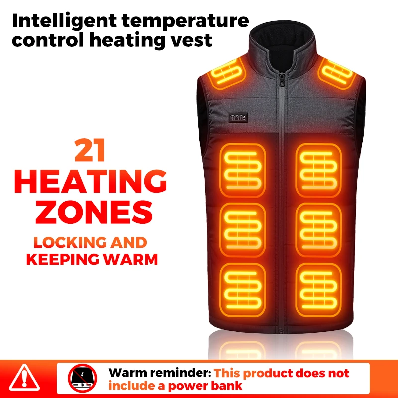 Intelligente beheizte Weste mit 21 Heizzonen, die den gesamten Körper wärmt, USB-Heizung, Winter-Thermo-Weste zum Skifahren, Camping, Winter, ärmellose Jacke, Weste. – Detail 6
