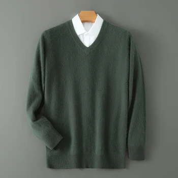 男性用Vネックカシミヤセーター,長袖,ハイエンドジャンパー,100% ピュアミンク,ニットプルオーバー,ラージサイズ,新しいトップス,冬