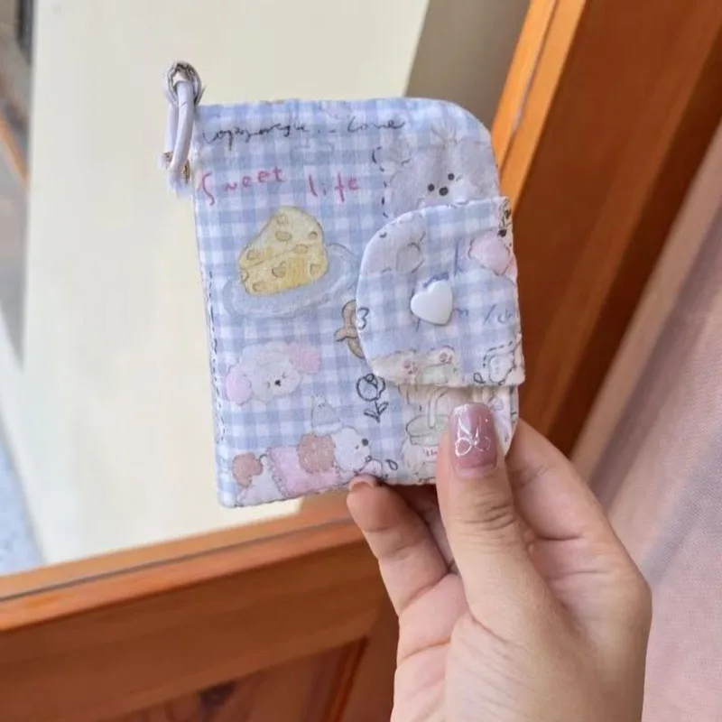 

Cute Student Card Holder Wallet Pink Bow Print Korean Fashion Coin Purse Wallet for Girls Portable Cute Small Key Storage Bag