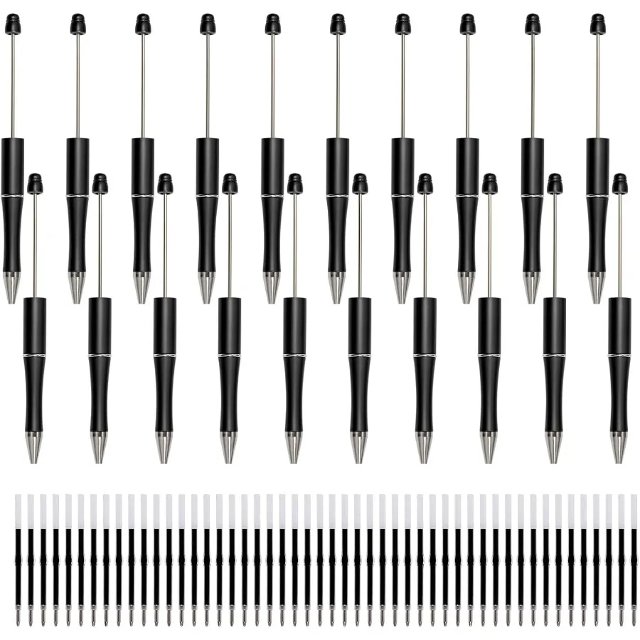 

20 шт. черные ручки с бисером, пластиковые шариковые ручки с бусинами, 50 шт., черные чернила, милые крутые ручки «сделай сам» для путешествий, женщин, студентов