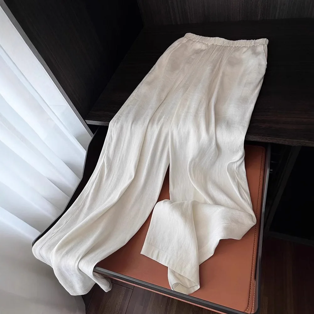 2025 New Cotton and Linen Women's High-end Texture Wide-leg Pants Women's High-end White Linen Pants Women's Autumn and Winter