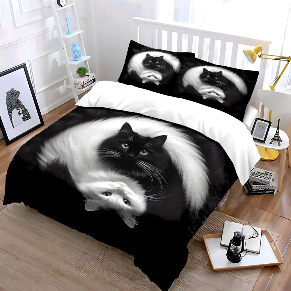Black and white cats intertwined Printed Duvet Cover Set1 Duvet Cover+2 PillowcaseMulti Size Bedroom Bedding Decor Luxury gifts