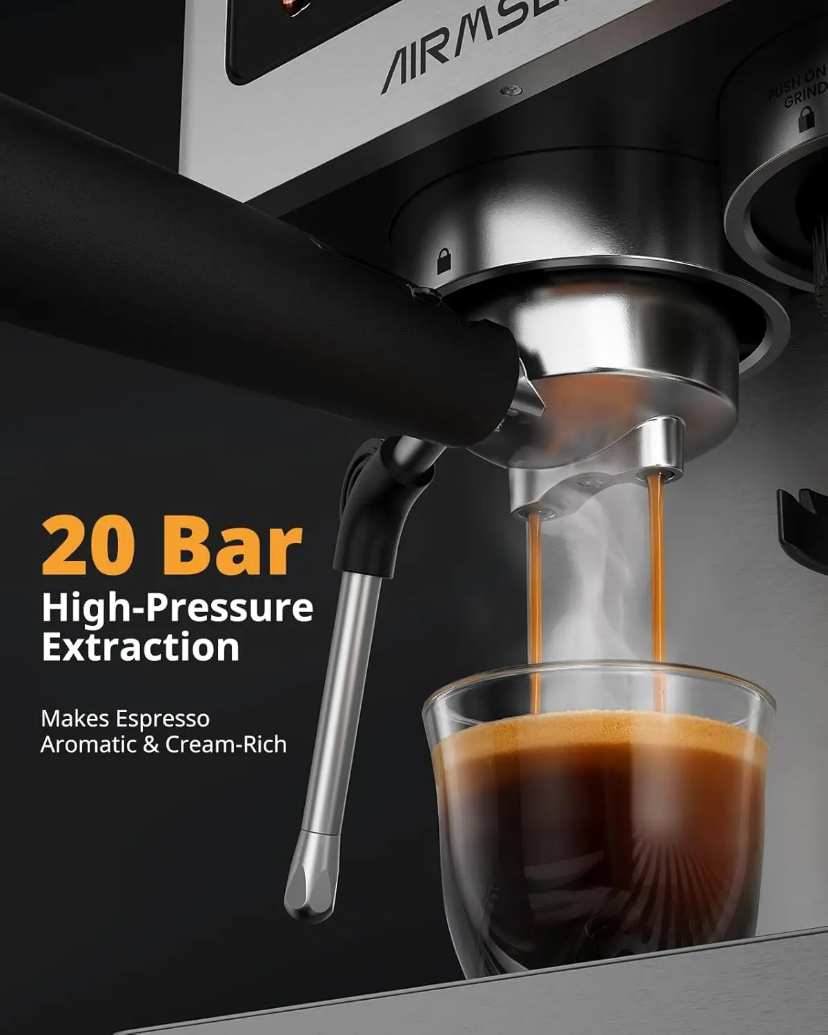 Espresso Machines with Burr Grinder, 20 Bar, Milk Frother Steam Wand, Stainless Steel Coffee Maker for Home - Cappuccino