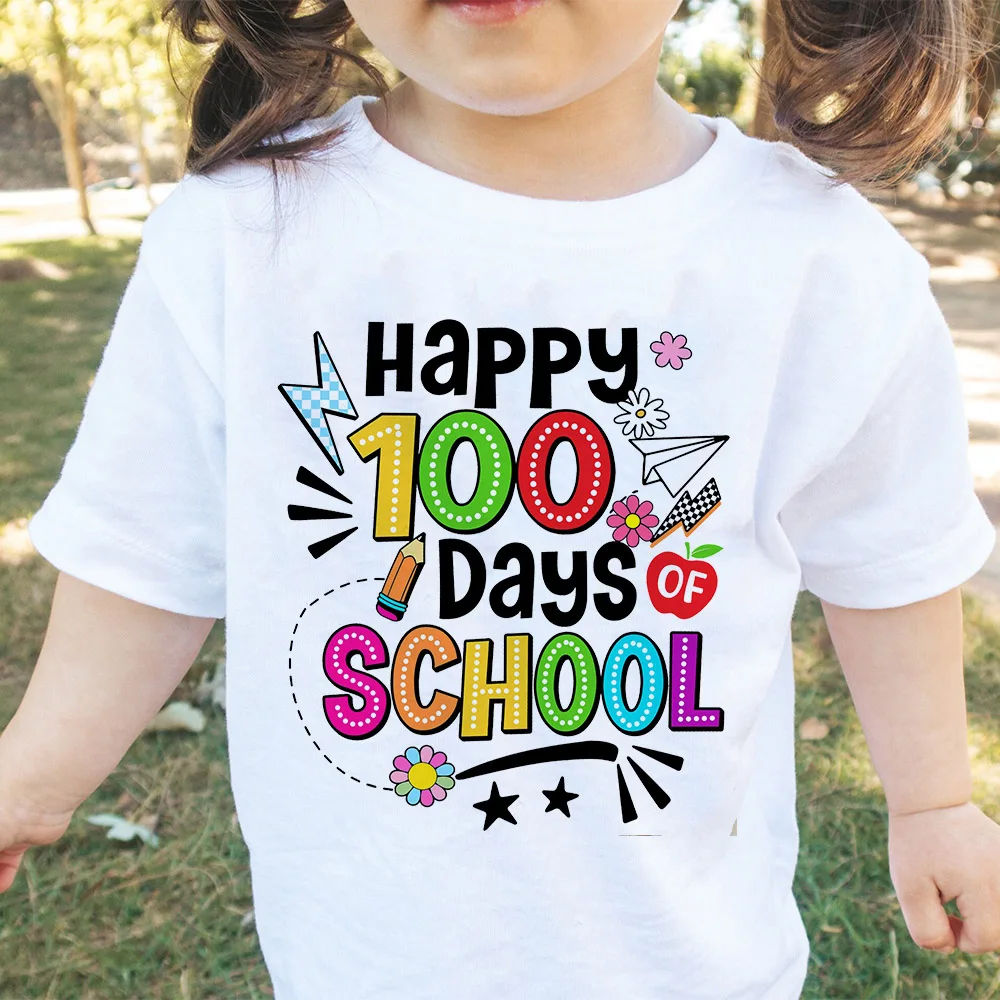 Toddler Little Boys Girls 100 Days of School T-Shirt 100 Days Brighter School Celebration Student Funny Graphic Shirts