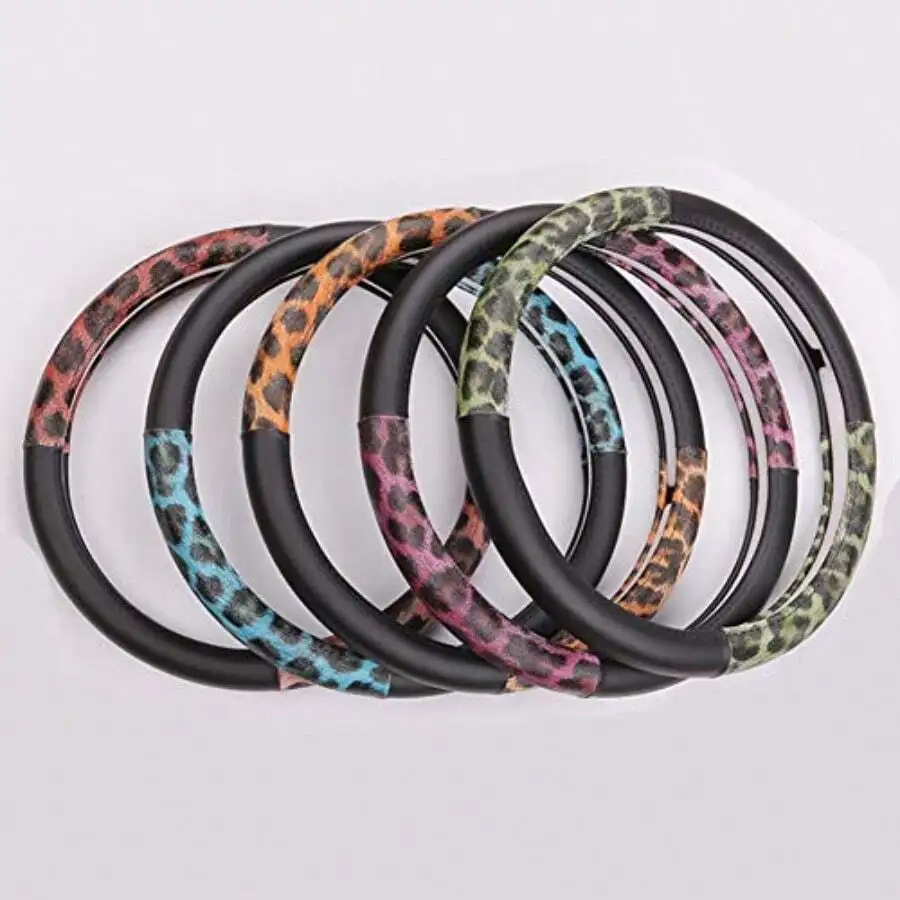 

PU Leather Steering Wheel Cover 15 Inch Universal Non-Slip Breathable Leopard Print Car Accessories