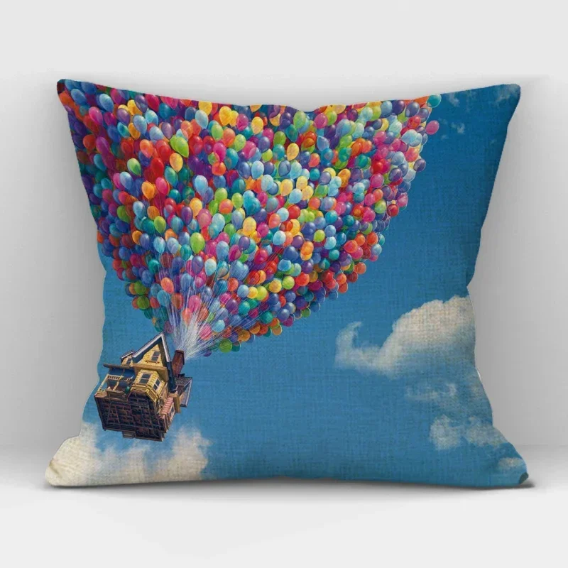 1pcs Hot Air Balloon Decorative Pillow Case Linen Cushion Cover Colorful Balloons Mobile Chalet Throw Pillowcase for Home Decor