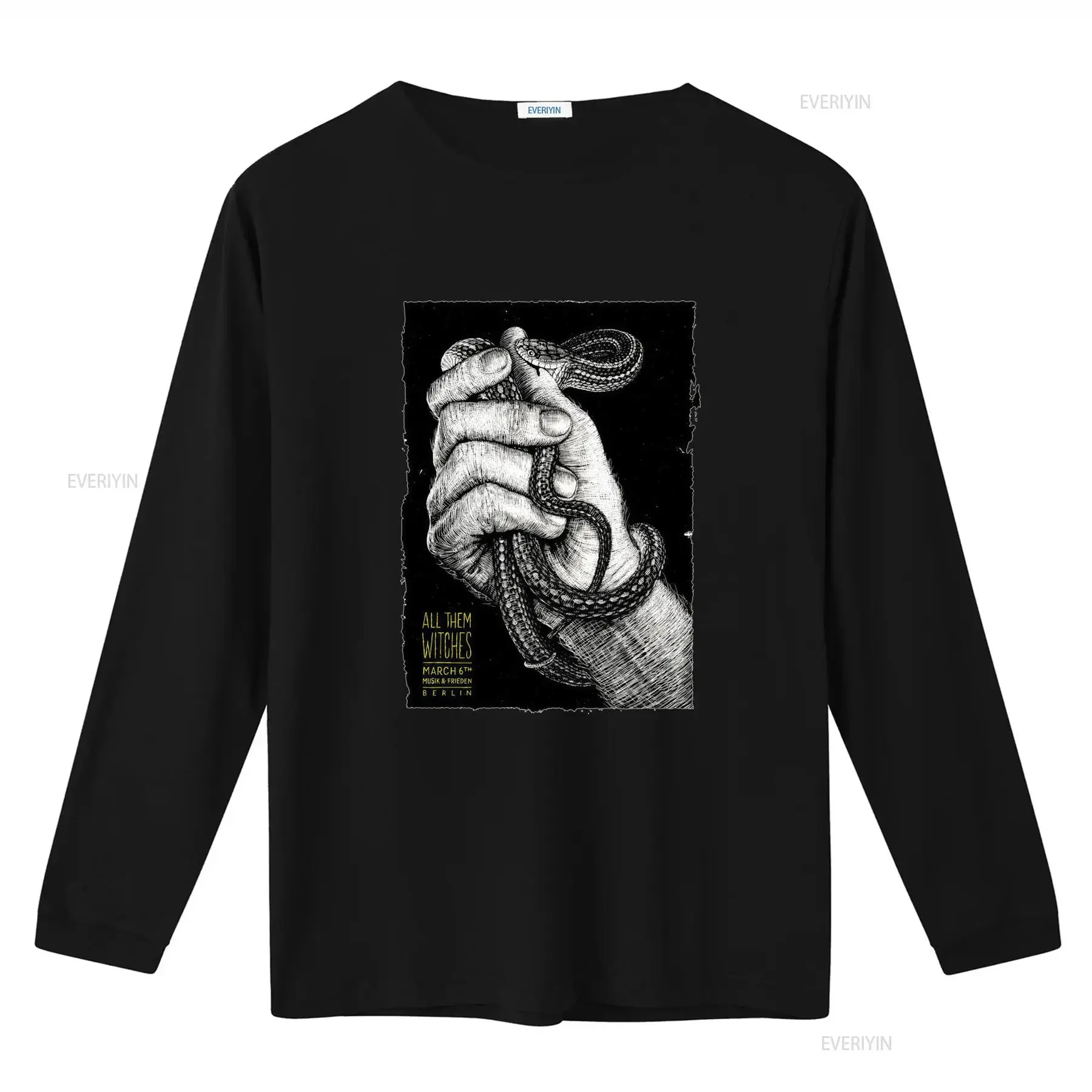 New Popular All Them Witches American Music Vintage Retro Snake Hand Print T Shirt S 4XL vintage Washed fashion Versatile