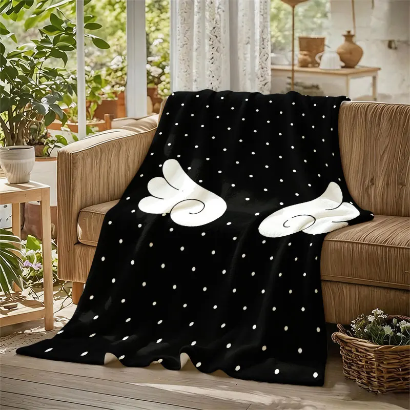 Angel Wings Polka Dots Flannel Blanket Perfect for Sofa Office Bed Travel Sleep Read Relax Camping Four Season Use