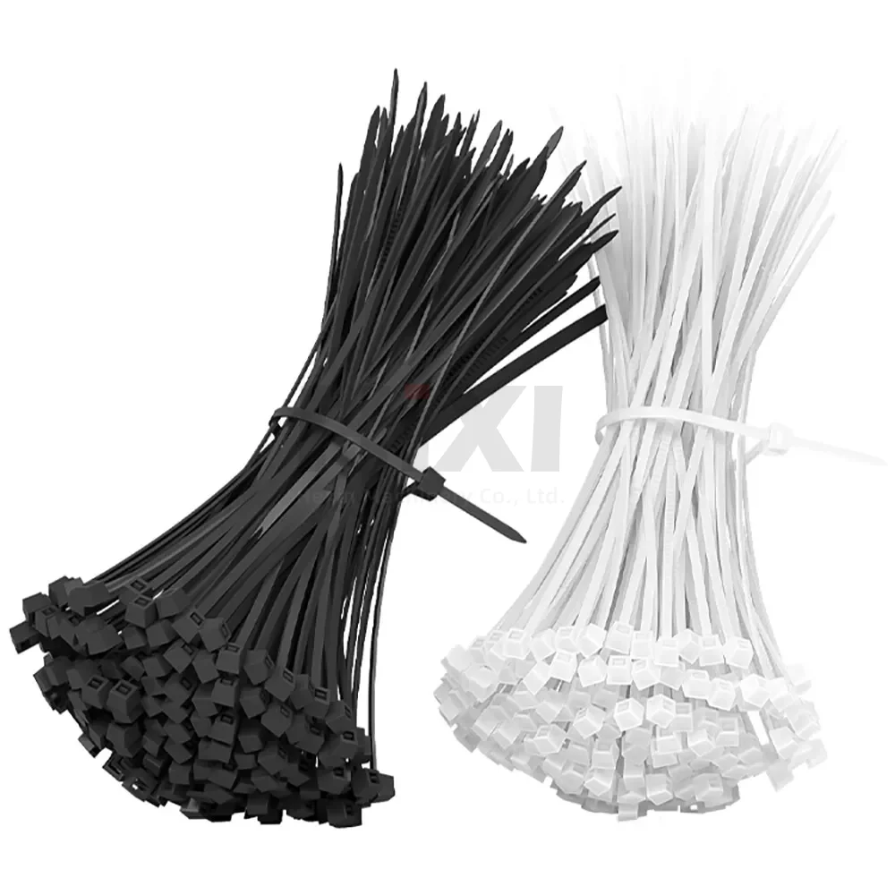 สายรัดไนลอนแบบล็อคตัวเอง Zip Ties Wraps สีดํา/ขาวสําหรับการมัดและการยึด