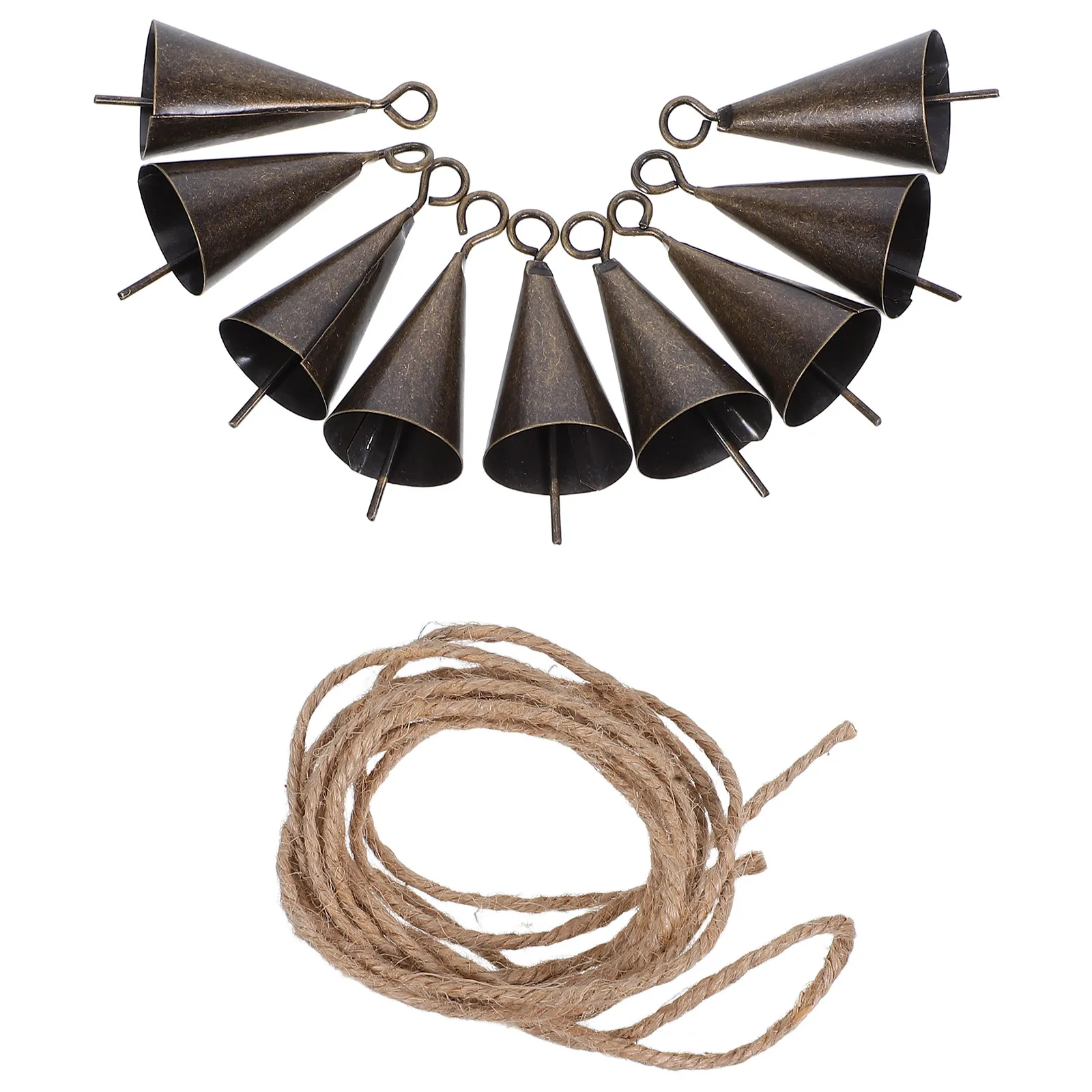 1Set Retro Cone Shaped Metal Cowbell with Natural Jute Cord Rustic Decor Bell for Cattle Goat Sheep Dog Training Anti
