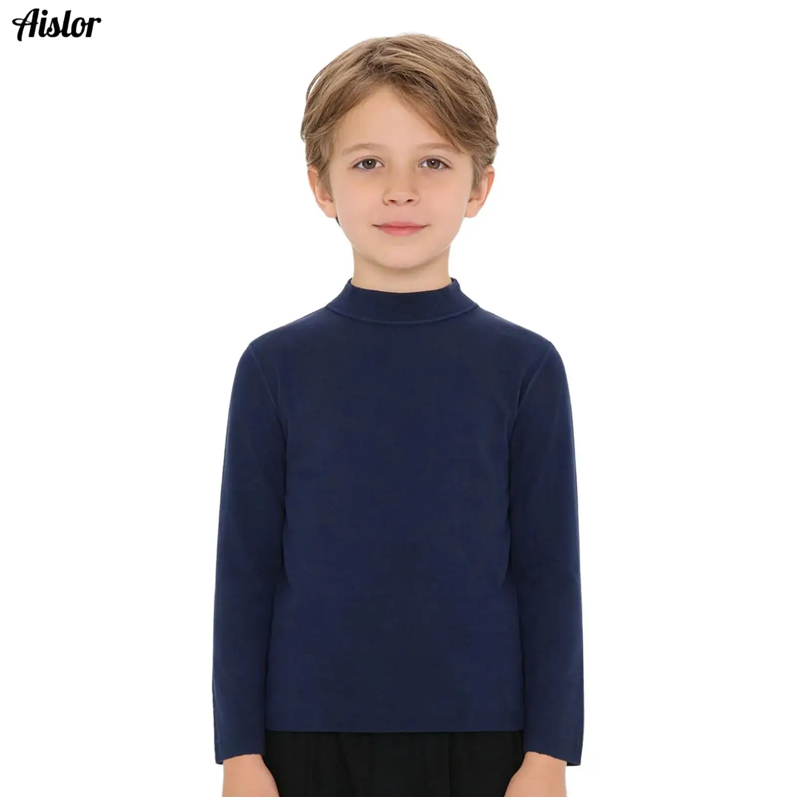 

Kids Girls Boys Thermal Shirt Top Cotton/Fleece-Lined Underwear Autumn Winter Long Sleeve Solid Color Basic Pullover Undershirt