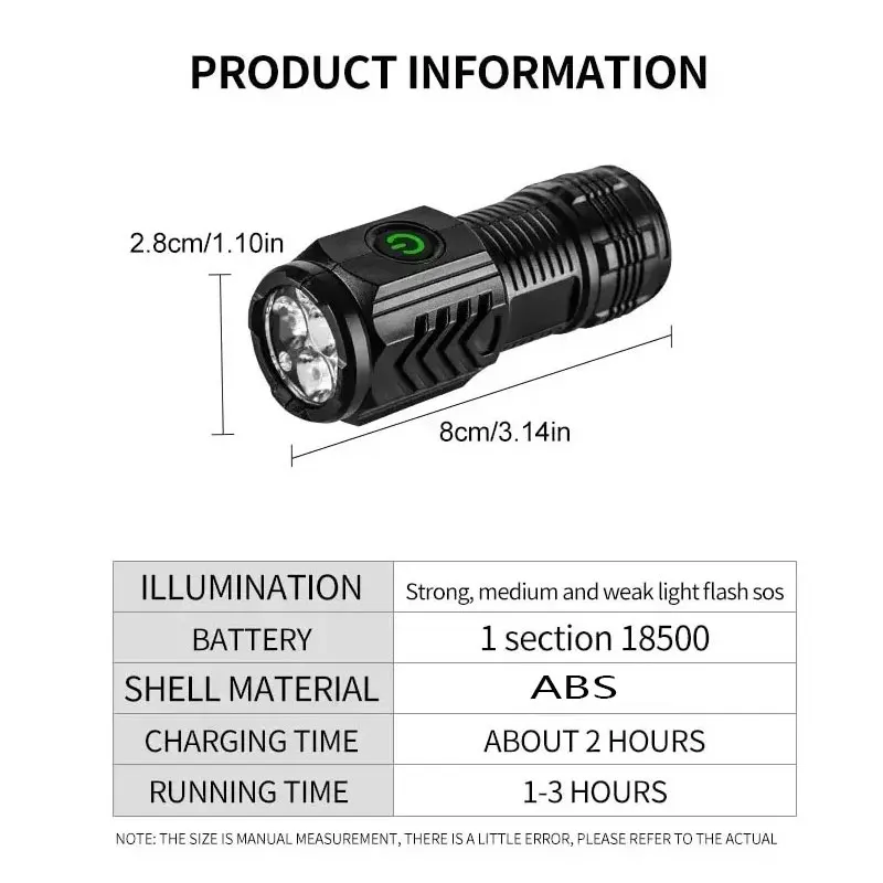 Portable Brightness Mini 3LED Flashlight with Pen Clip，Night Walking, Rechargeable Waterproof Emergency Spotlight Outdoor Torch