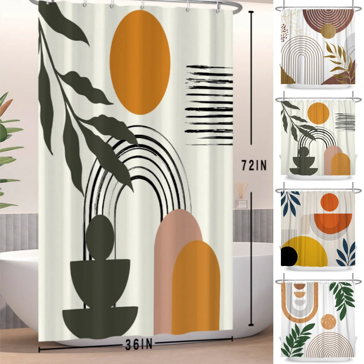 

Богемная абстрактная геометрическая шторка для душа с современным принтом растительных листьев, водонепроницаемая занавеска для ванной, декор для ванной комнаты, полиэстер, с крючками