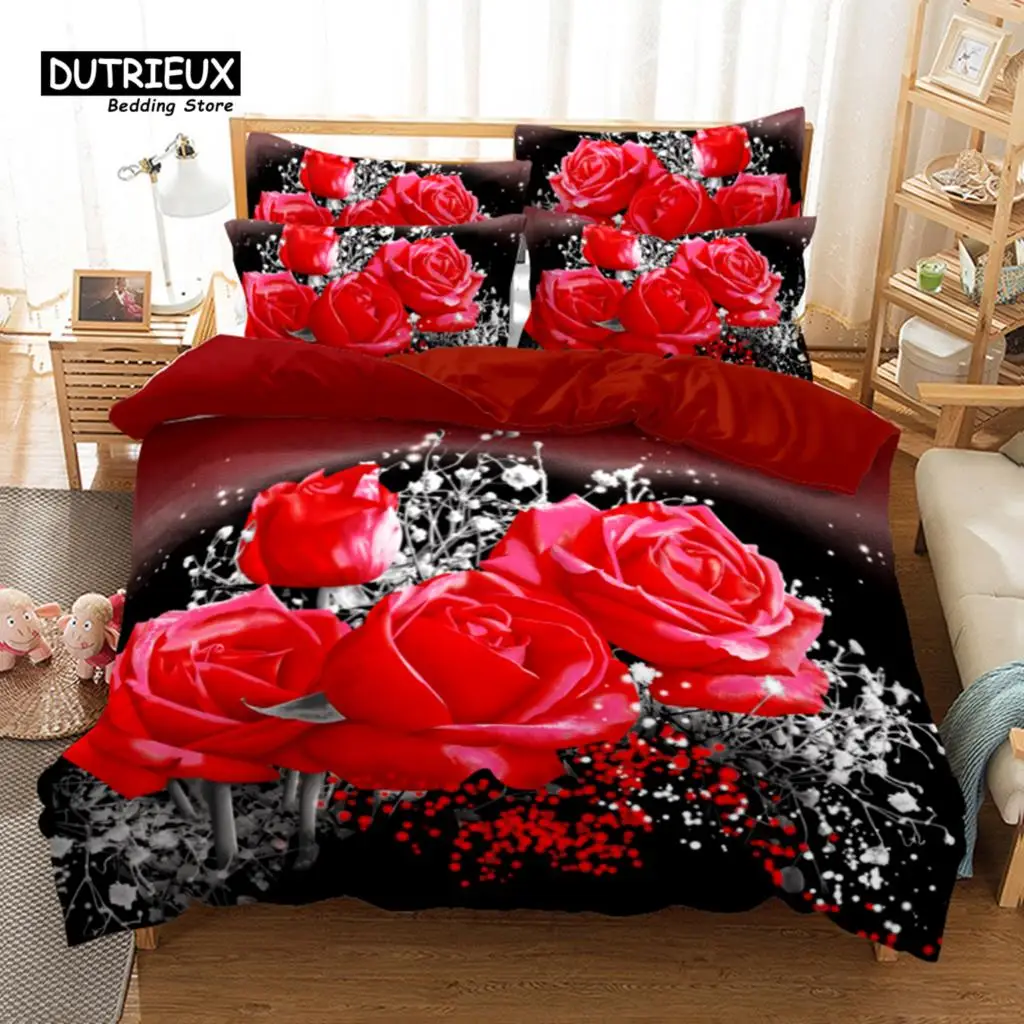 

Rose Garden Duvet Cover Set, Fashion Bedding Set, Soft Comfortable Breathable Duvet Cover, For Bedroom Guest Room Decor