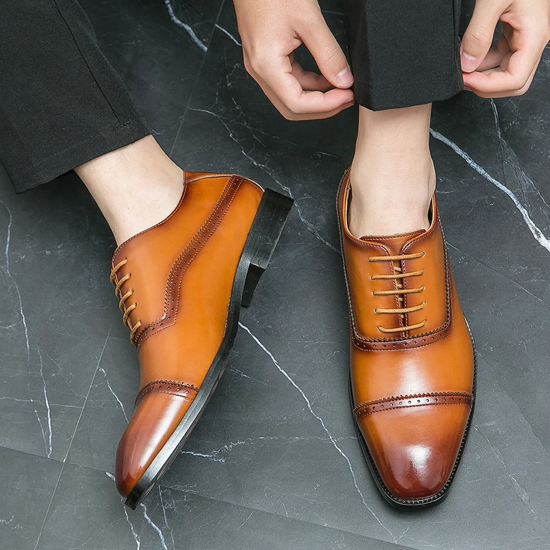 High Quality Business Dress Shoes with Lace Up Three Joint Polished Color Breathable Retro Fashion Gentlemen's Trendy Shoes