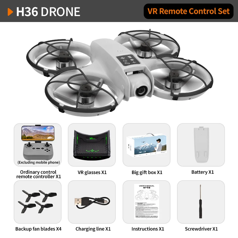 H36 Quadcopter RC Drone with 6-Axis Gyro, 2.4Ghz & VR Headset 2.4
