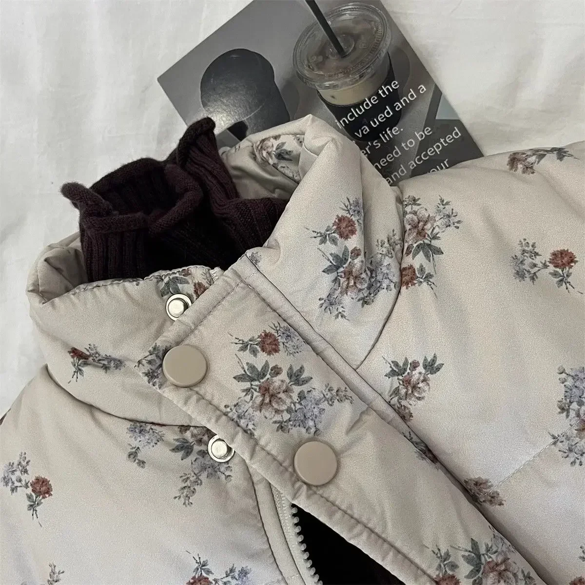 Winter Toddler Girl Parkas Cotton Padded Floral Print Long Sleeve Baby Girls Outerwear Coat Loose Thicken Warm Kid Girl Snowsuit