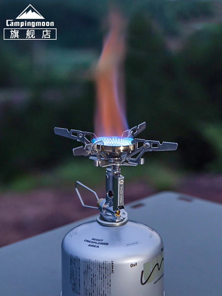 

Газовая плита CAMPINGMOON XD-2F для кемпинга, со стабилизацией давления, интегрированная, со съемной четырехногой подставкой, для использования на улице