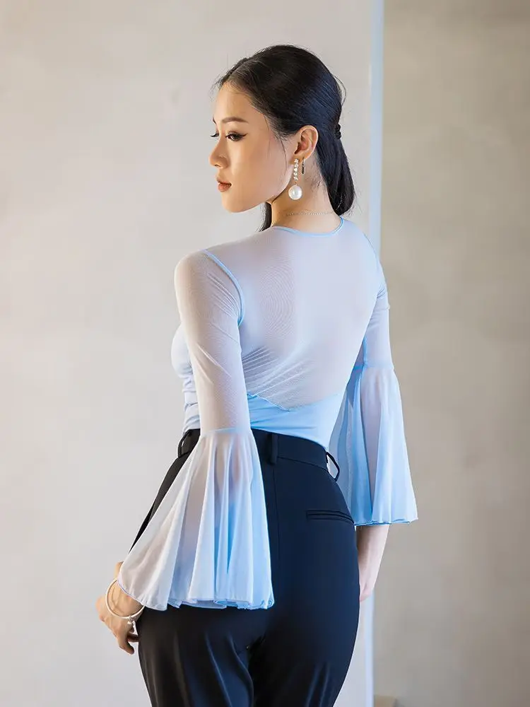 Latin Dance Costume Women's round Ne Me One-Piece Dance Top National Stand Dance Performance Practice Body Suit